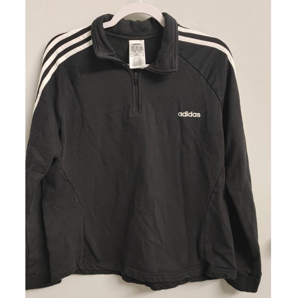 Adidas Women's Jacket 1/4 Zip Front 3 Stripe Black White XL